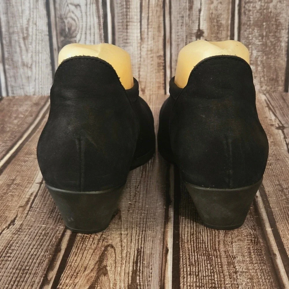 Sz 38 / 7 Arche Cyneth Black Nubuck /Stretch Low Wedge Slip-On Shoes VGUC